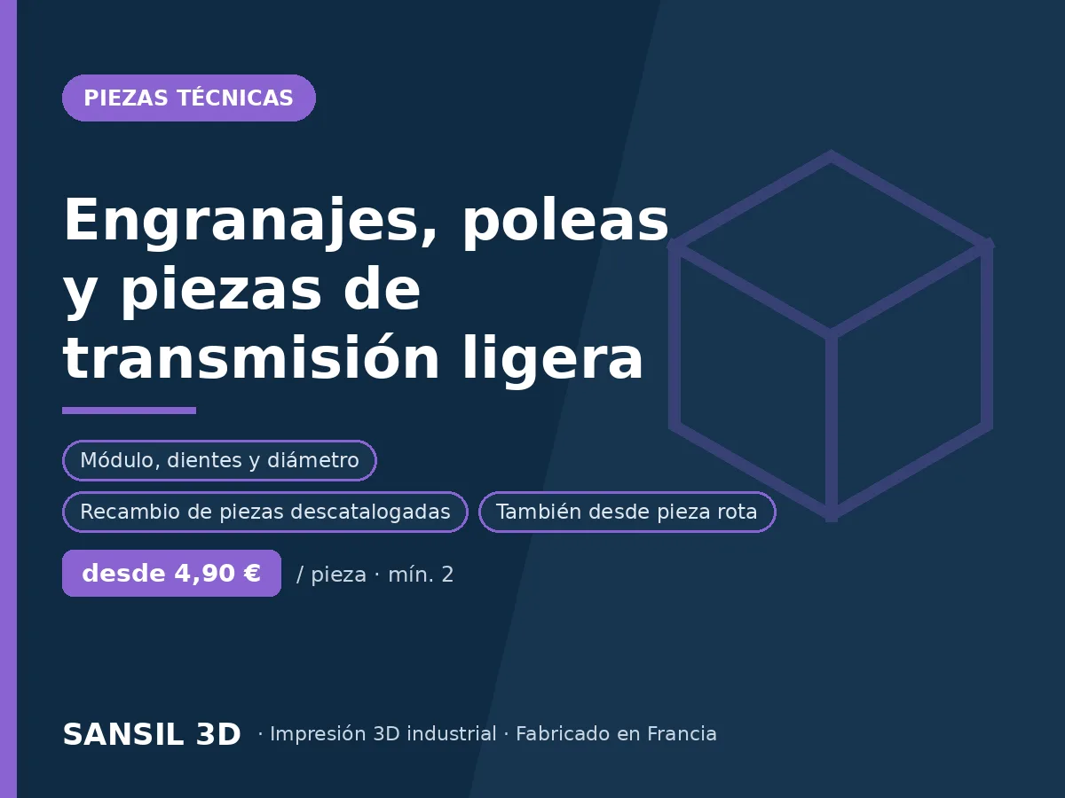 Engranajes, poleas y piezas de transmisión de baja carga
