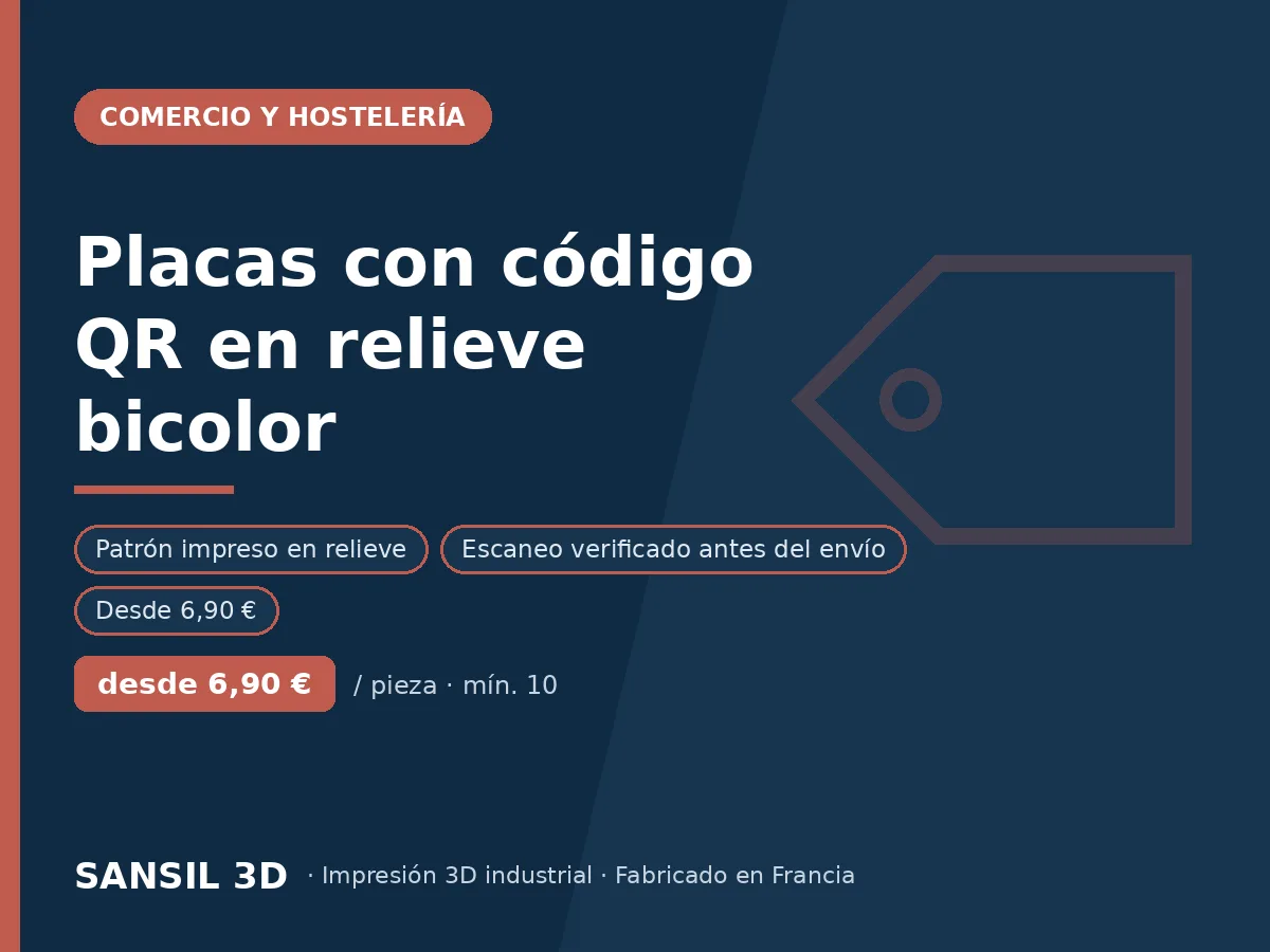 Placas con código QR en relieve bicolor: reseñas, cartas, pago