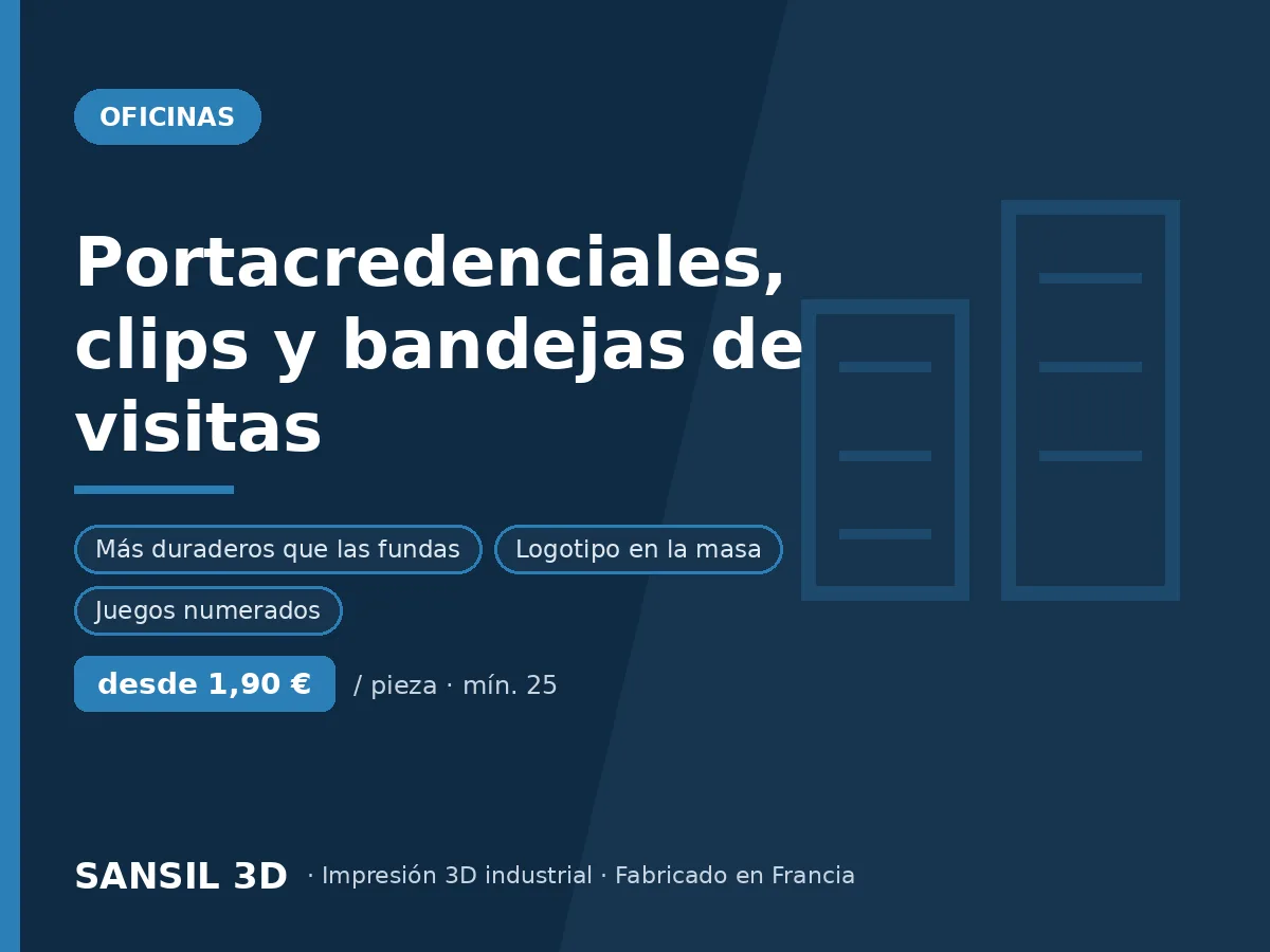 Portacredenciales, clips y bandejas de recepción de visitas