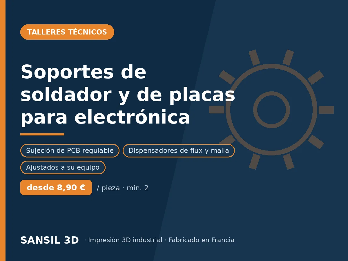 Soportes de soldador y portaplacas para talleres de electrónica