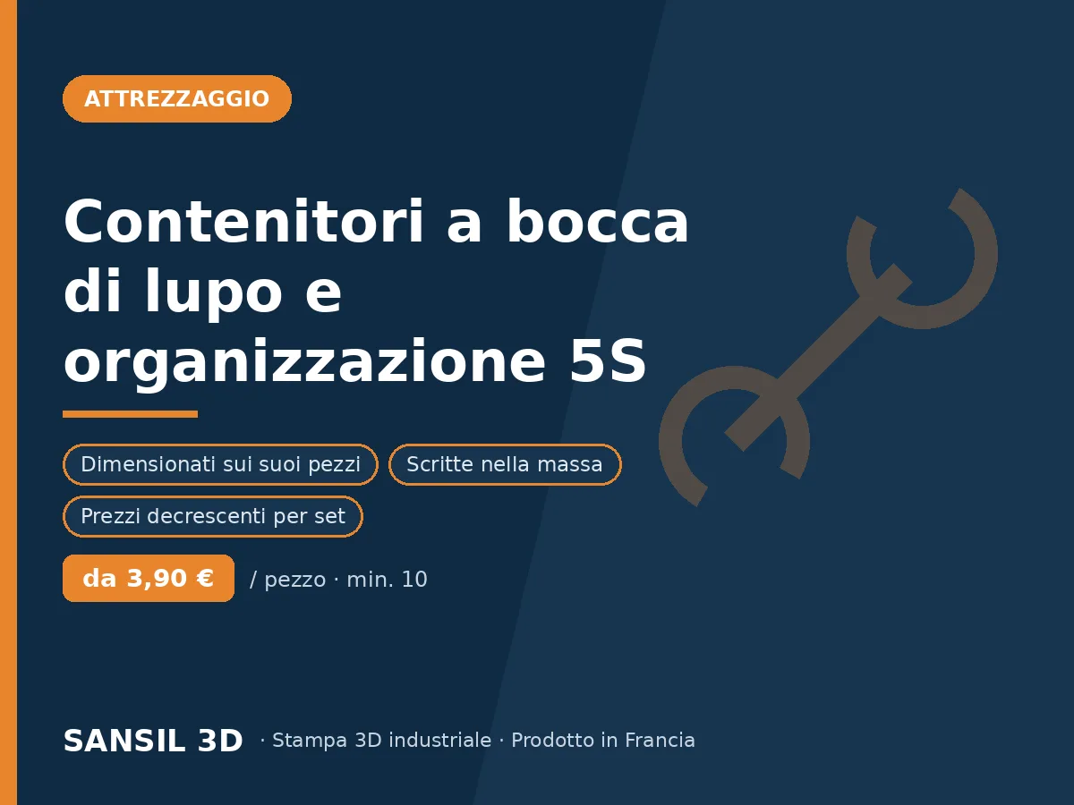 Contenitori a bocca di lupo e organizzazione officina (5S) personalizzata