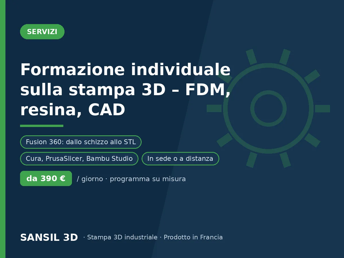 Formazione individuale sulla stampa 3D – FDM, resina, CAD Fusion 360