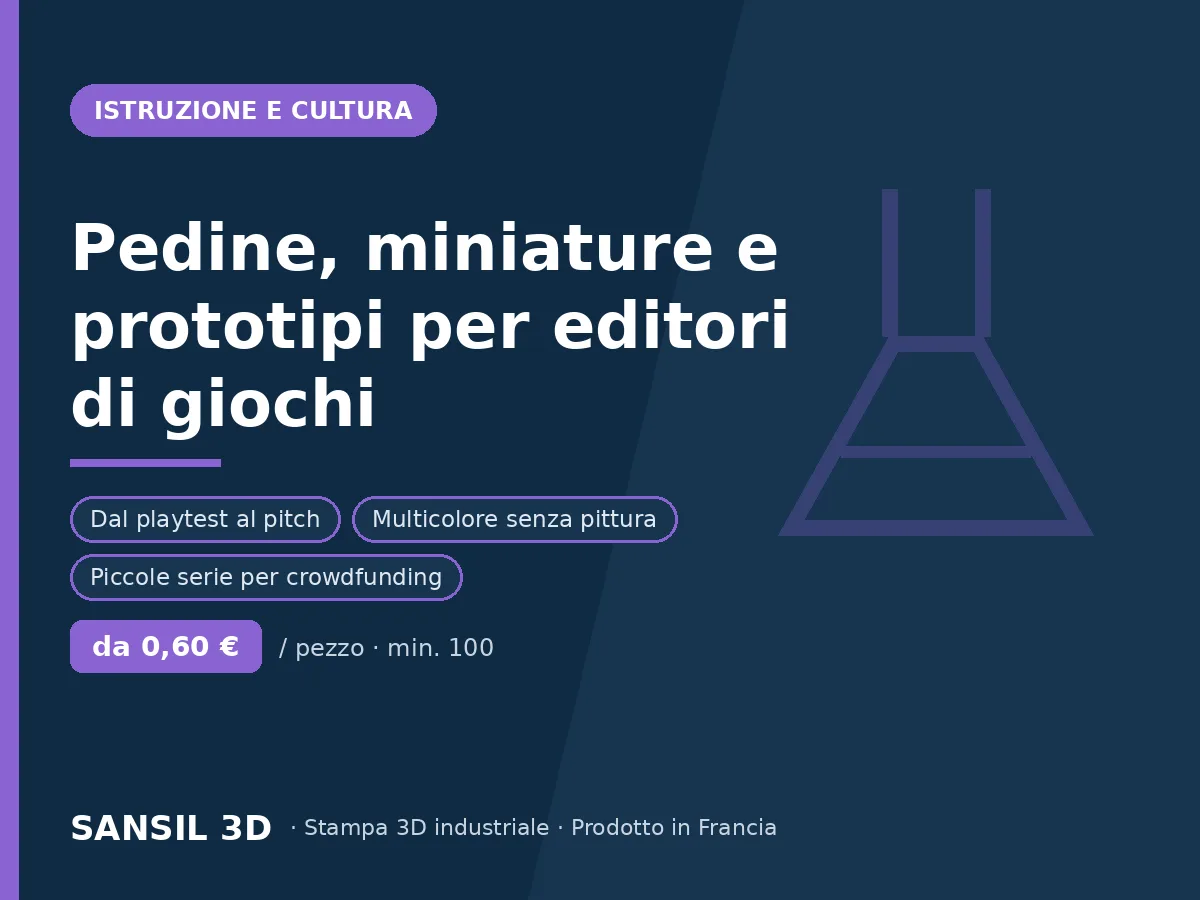 Pedine, miniature e prototipi per editori di giochi