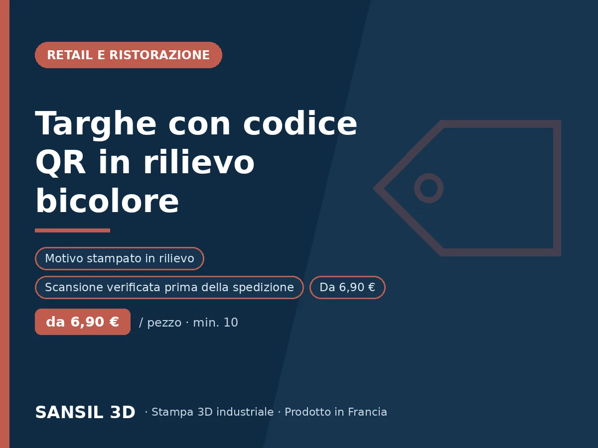 Targhe con QR code in rilievo bicolore: recensioni, menu, pagamento