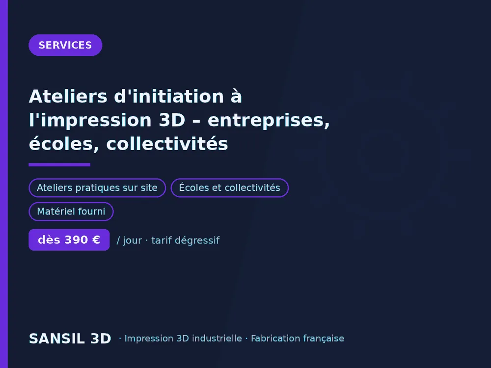 Ateliers d'initiation à l'impression 3D – entreprises, écoles, collectivités