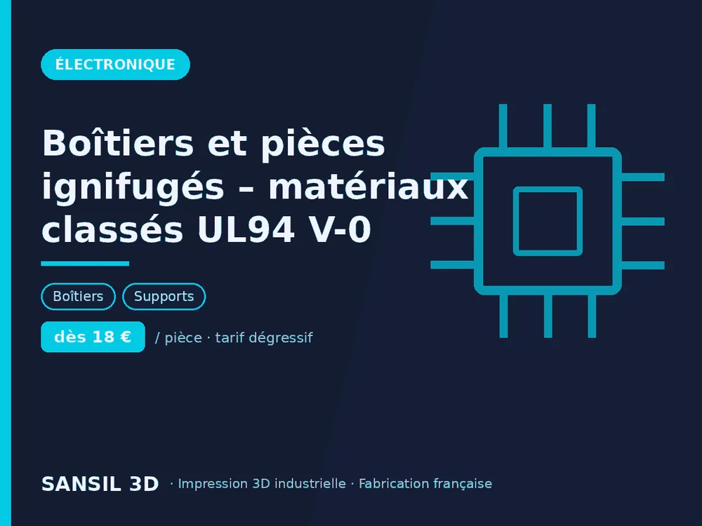 Boîtiers et pièces ignifugés – matériaux classés UL94 V-0