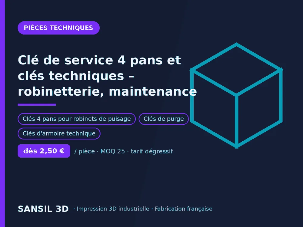 Clé de service 4 pans et clés techniques – robinetterie, maintenance