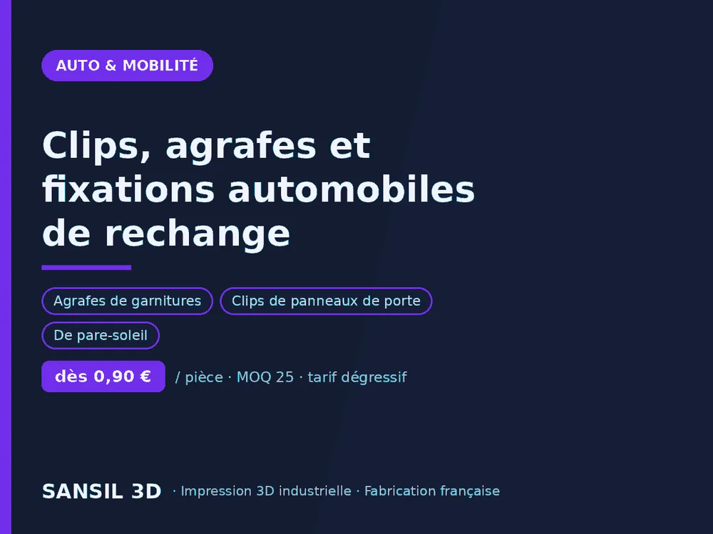 Clips, agrafes et fixations automobiles de rechange