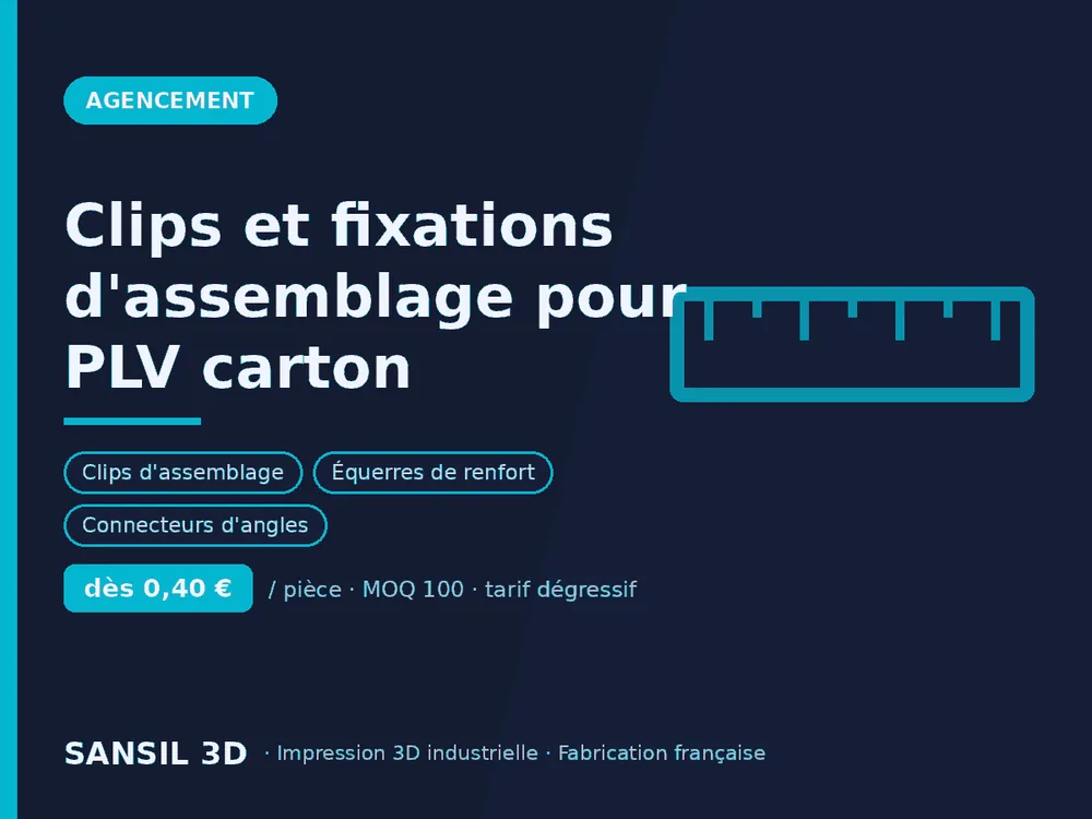Clips et fixations d'assemblage pour PLV carton