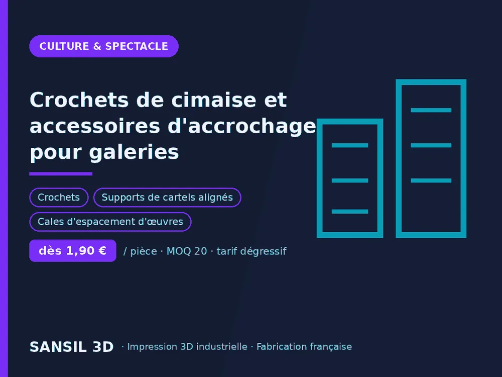 Crochets de cimaise et accessoires d'accrochage pour galeries