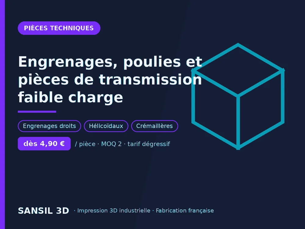 Engrenages, poulies et pièces de transmission faible charge