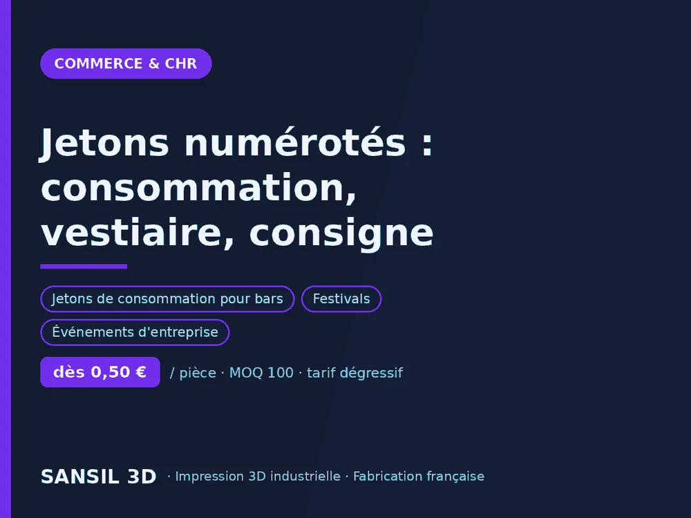 Jetons numérotés : consommation, vestiaire, consigne