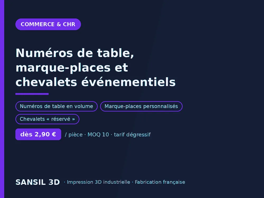 Numéros de table, marque-places et chevalets événementiels