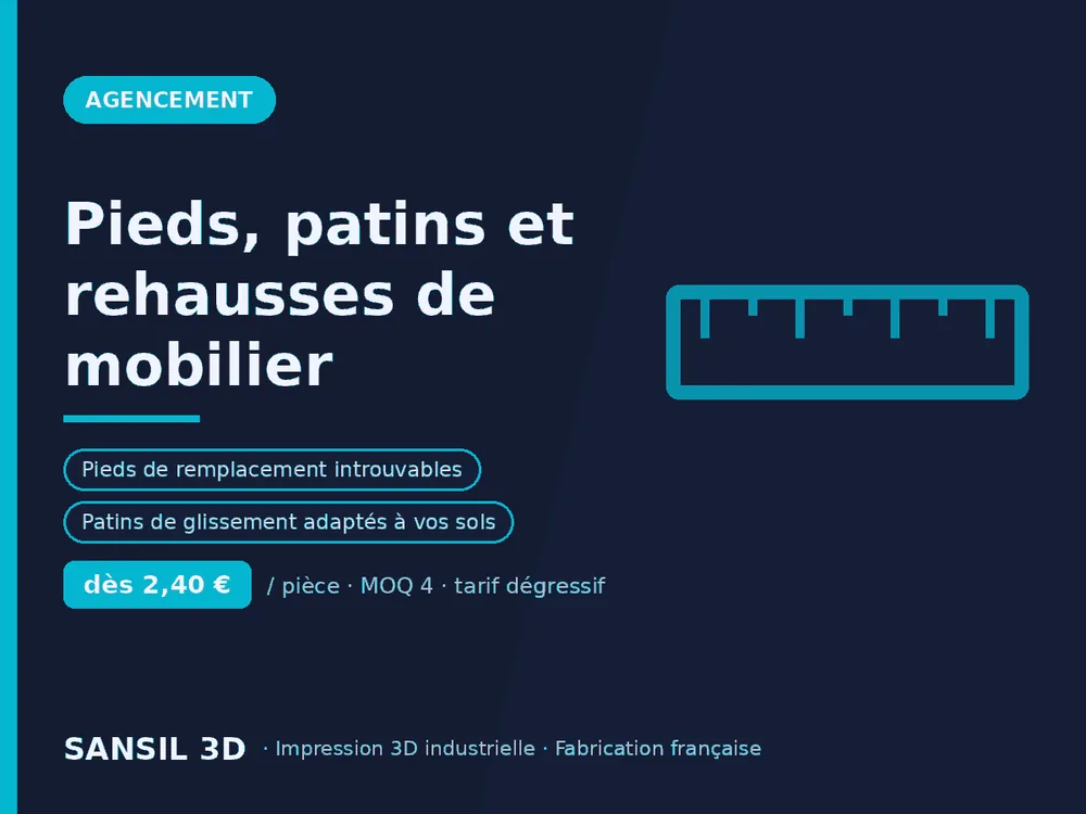 Pieds, patins et rehausses de mobilier