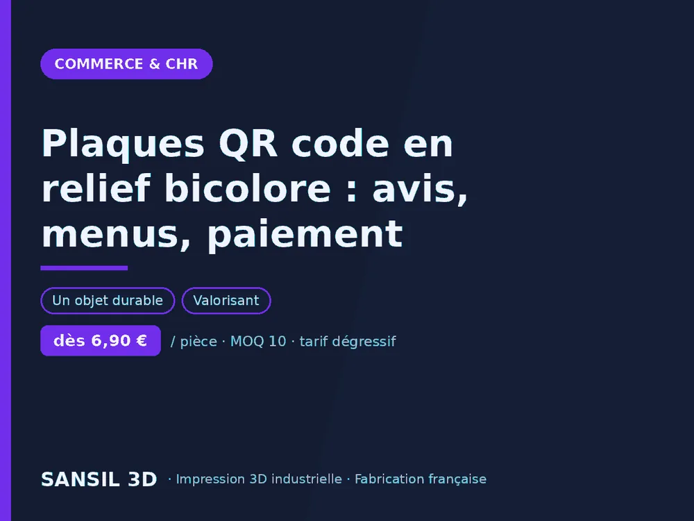 Plaques QR code en relief bicolore : avis, menus, paiement