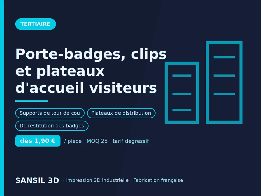Porte-badges, clips et plateaux d'accueil visiteurs