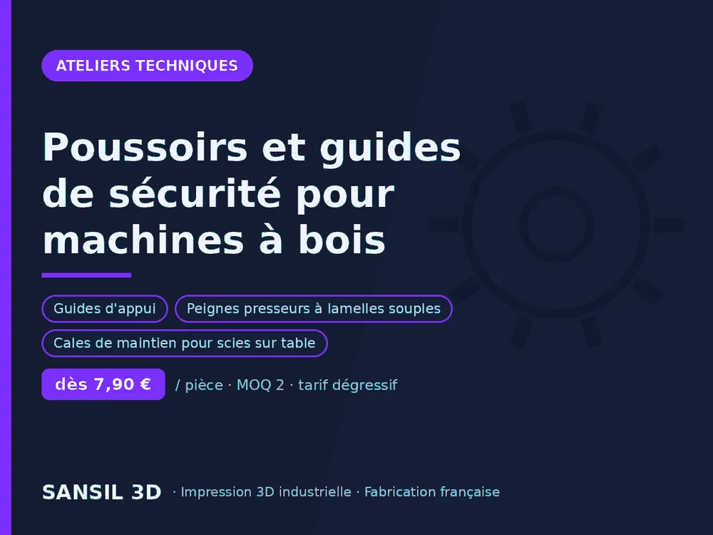 Poussoirs et guides de sécurité pour machines à bois