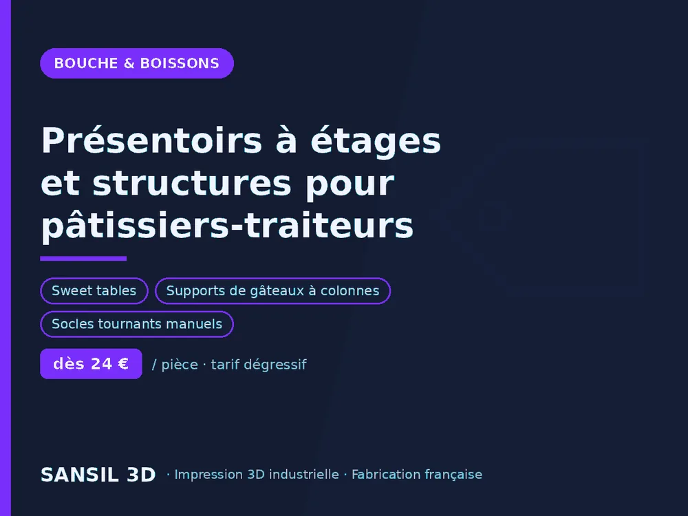 Présentoirs à étages et structures pour pâtissiers-traiteurs
