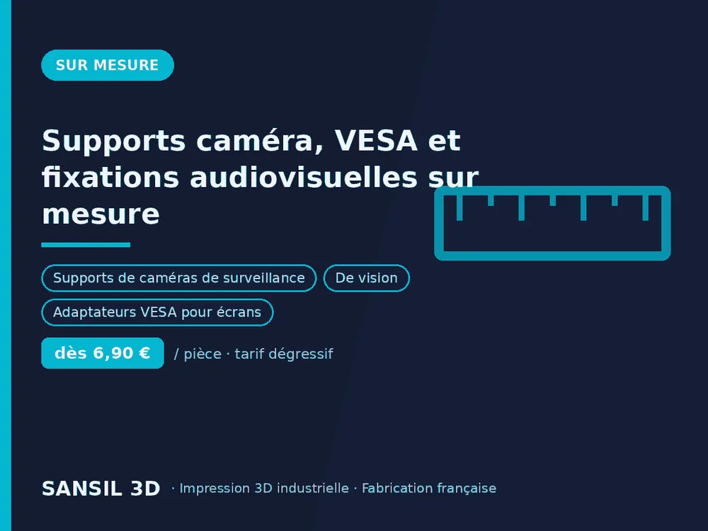 Supports caméra, VESA et fixations audiovisuelles sur mesure