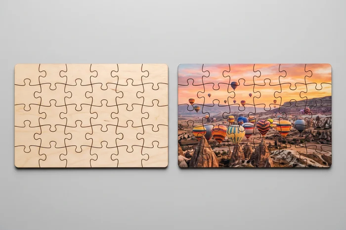 Wooden photo jigsaw — illustrative render